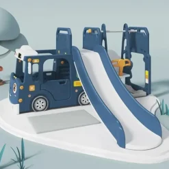 Shop All|All 4 Kids Lucas Baby Slider and Swing Play Center with Bus - Blue - cutbabycare.com | baby boutique & care hub