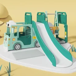 Shop All|All 4 Kids Lucas Baby Slider and Swing Play Center with Bus - Green - cutbabycare.com | baby boutique & care hub