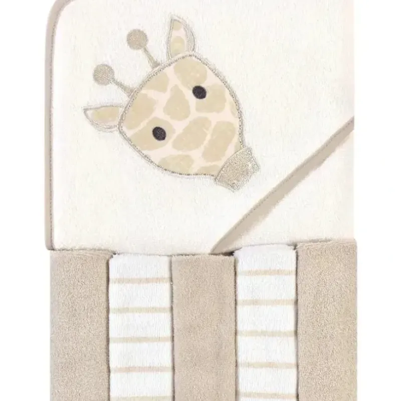 Shop All|Baby Vision - Hudson Baby Unisex Baby Hooded Towel and Five Washcloths, Modern Giraffe - cutbabycare.com | baby boutique & care hub