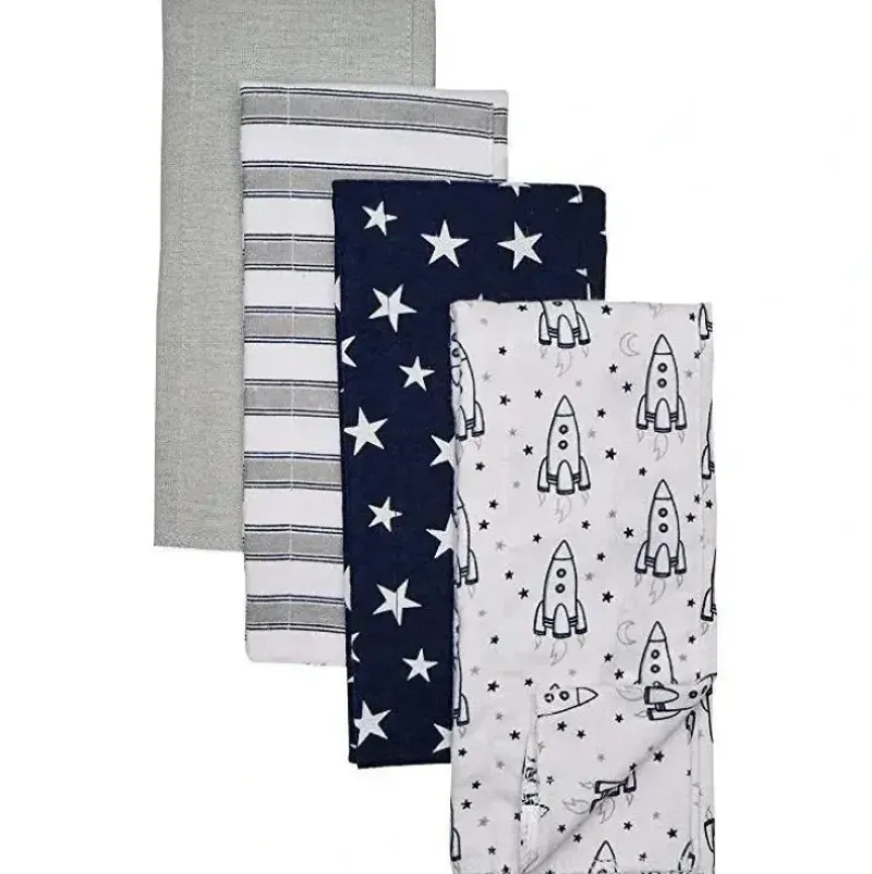 Shop All|Baby Vision - Hudson Baby Unisex Baby Cotton Flannel Burp Cloths, Rocket Ship - cutbabycare.com | baby boutique & care hub