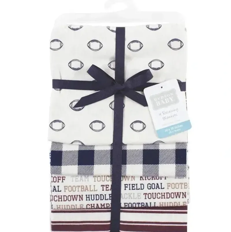 Shop All|Baby Vision Luvable Friends 4Pk Flannel Receiving Blanket 30X30 In Football - cutbabycare.com | baby boutique & care hub