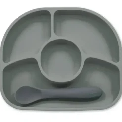 Shop All|Bbluv - Yümi 4-Section Silicone Plate And Spoon, Grey - cutbabycare.com | baby boutique & care hub