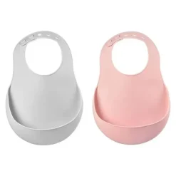 Shop All|Beaba - 2Pk Silicone Baby Bib, Cloud/Rose - cutbabycare.com | baby boutique & care hub