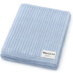 Car Seats|Bleu La La - 100% Luxury Organic Cotton Ribbed Baby Swaddle Blanket, Sky Blue - cutbabycare.com | baby boutique & care hub