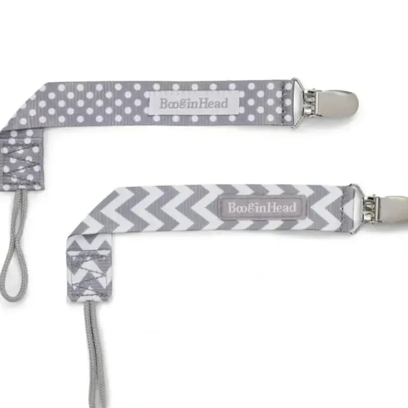 Shop All|Booginhead - Pacifier Clip Pacigrip 2Pk, Grey Chevron/Dots - cutbabycare.com | baby boutique & care hub