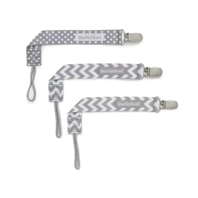 Shop All|Booginhead - 3-Pack Pacifier Clips - Grey Dots & Chevron - cutbabycare.com | baby boutique & care hub