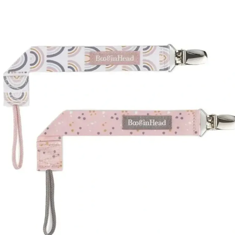 Shop All|Booginhead 2-Pack Pacifier Clips, Pink Rainbows - cutbabycare.com | baby boutique & care hub