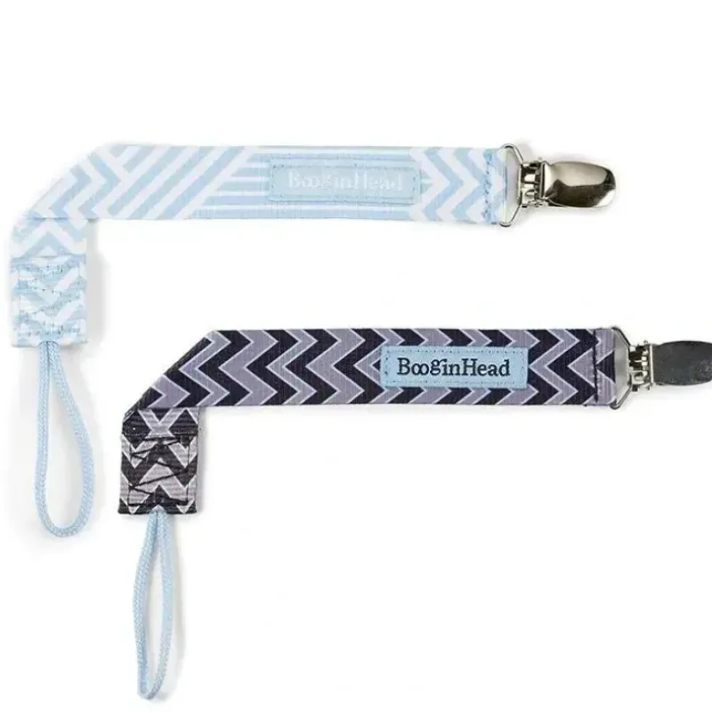 Shop All|Booginhead 2-Pack Pacifier Clips, Blue and Black Chevron - cutbabycare.com | baby boutique & care hub