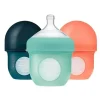 Shop All|Boon Nursh Silicone Bottle 4Oz 3Pk, Mint/Cantaloupe/Navy - cutbabycare.com | baby boutique & care hub