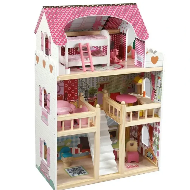 Shop All|BoPeep Wooden Doll House 3 Floor Kids Girl Dollhouse Full Furniture Pink 90cm - cutbabycare.com | baby boutique & care hub