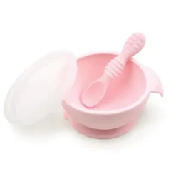Shop All|Bumkins - Silicone First Feeding Set with Lid & Spoon, Pink - cutbabycare.com | baby boutique & care hub