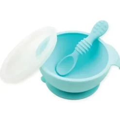 Shop All|Bumkins - Silicone First Feeding Set with Lid & Spoon, Blue Os - cutbabycare.com | baby boutique & care hub