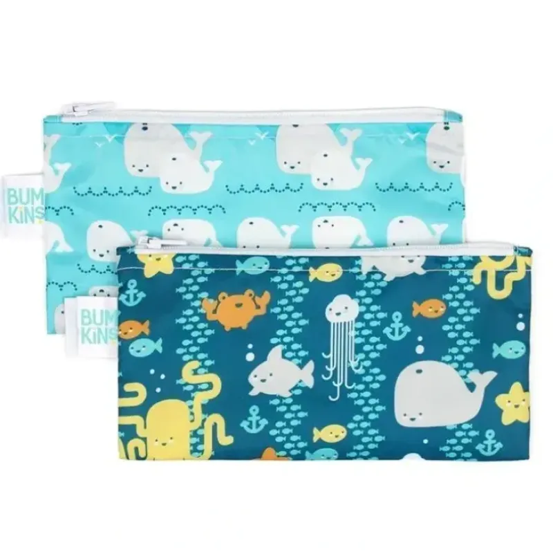 Shop All|Bumkins 2-Pack Reusable Snack Bags, Sea Friends/Whales Away - cutbabycare.com | baby boutique & care hub