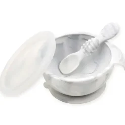 Shop All|Bumkins Silicone First Feeding Set with Lid & Spoon, Marble - cutbabycare.com | baby boutique & care hub