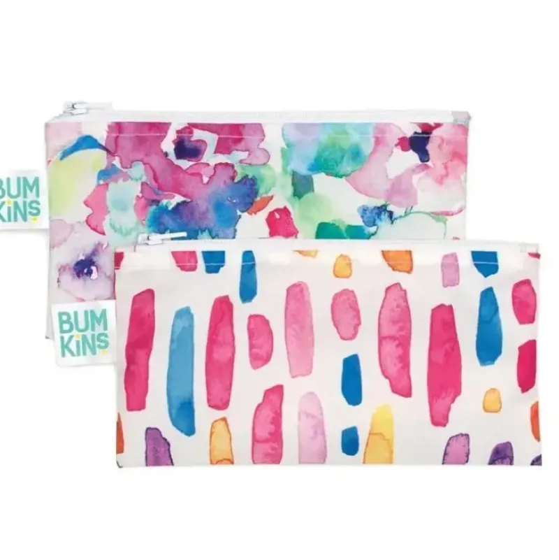 Shop All|Bumkins Small Reusable Snack Bag 2-Pack, Watercolor/Brush Strokes - cutbabycare.com | baby boutique & care hub
