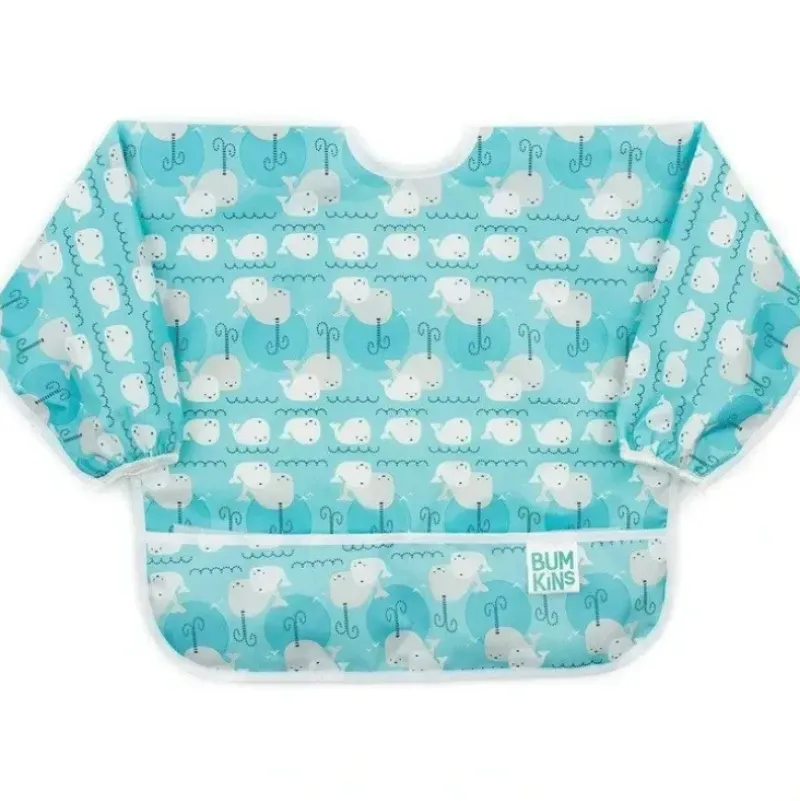 Shop All|Bumkins Waterproof Sleeved Bib - Whales Away - cutbabycare.com | baby boutique & care hub