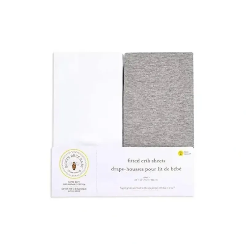 Shop All|Burt's Bee Set Of 2 Fitted Crib Sheets Heather Gray And White - cutbabycare.com | baby boutique & care hub