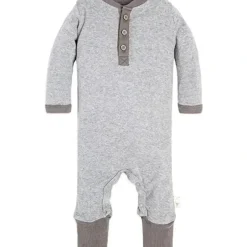 Shop All|Burts Bees - Baby Neutral Henley Coverall, Heather Grey, Preemie - cutbabycare.com | baby boutique & care hub