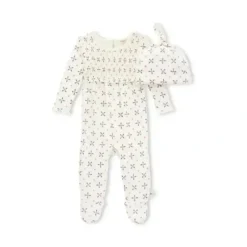 Shop All|Burts Bees - Medallion Smocked Jumpsuit & Knot Hat Set - cutbabycare.com | baby boutique & care hub