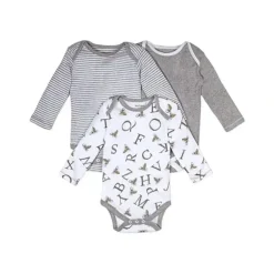Shop All|Burts Bees - 3Pk A-Bee-C Organic Long Sleeve Bodysuits, Heather Grey - cutbabycare.com | baby boutique & care hub
