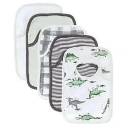 Shop All|Burts Bees - 5Pk Baby Fashion Bibs Happy Herbivores, Charcoal Heather - cutbabycare.com | baby boutique & care hub
