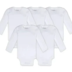 Shop All|Burts Bees - 5Pk Bee Essential Long Sleeve Bodysuit, Cloud - cutbabycare.com | baby boutique & care hub