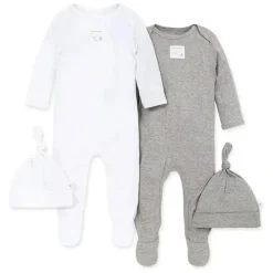 Shop All|Burts Bees - 2Pk Coveralls & Knot Top Hats, Heather Grey - cutbabycare.com | baby boutique & care hub
