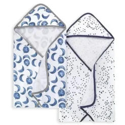 Shop All|Burts Bees - 2Pk Hello Moon! Baby Hooded Towels, Blue Indigo - cutbabycare.com | baby boutique & care hub