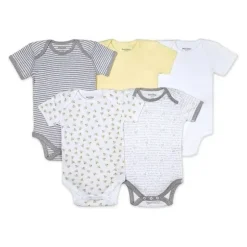 Shop All|Burts Bees - 5Pk Short Sleeve Bodysuits, Sunshine - cutbabycare.com | baby boutique & care hub