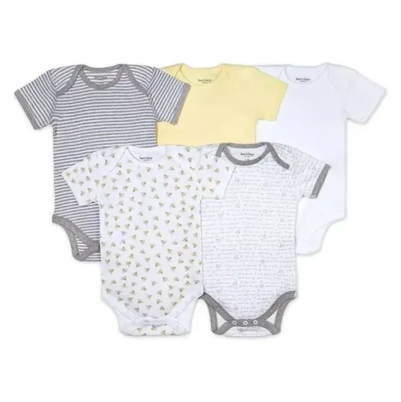 Shop All|Burts Bees - 5Pk Short Sleeve Bodysuits, Sunshine - cutbabycare.com | baby boutique & care hub