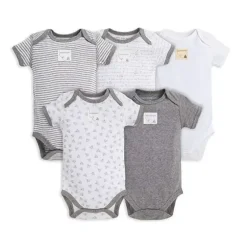 Shop All|Burt's Bees 5-Pack Short Sleeve Bodysuits, Heather Grey - cutbabycare.com | baby boutique & care hub