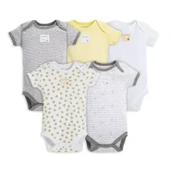 Shop All|Burt's Bees 5-Pack Short Sleeve Bodysuits, Sunshine Prints - cutbabycare.com | baby boutique & care hub