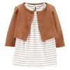 Shop All|Carters - Baby Girl 2Pk Bodysuit Dress & Cardigan Set, Brown/White - cutbabycare.com | baby boutique & care hub