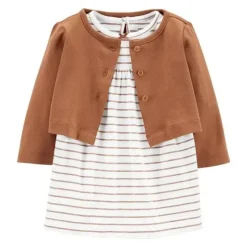 Shop All|Carters - Baby Girl 2Pk Bodysuit Dress & Cardigan Set, Brown/White - cutbabycare.com | baby boutique & care hub