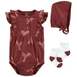 Shop All|Carters - Baby Girl 3Pk Bodysuit & Bonnet Outfit Set, Pink - cutbabycare.com | baby boutique & care hub