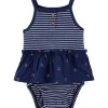 Shop All|Carters - Baby Girl Striped Cherry Sunsuit, Navy - cutbabycare.com | baby boutique & care hub
