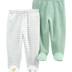 Shop All|Carter's - 2-Pack Baby Cotton Footed Pants- White/Green - cutbabycare.com | baby boutique & care hub