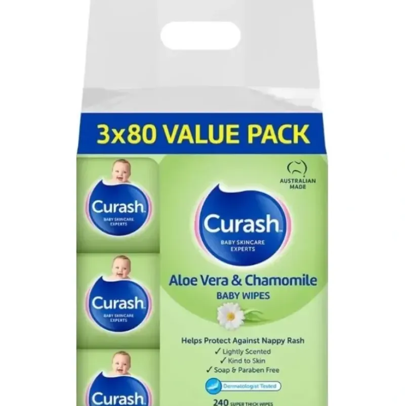 Shop All|Curash Aloe Vera & Chamomile Baby Wipes 3x80 Pack - cutbabycare.com | baby boutique & care hub