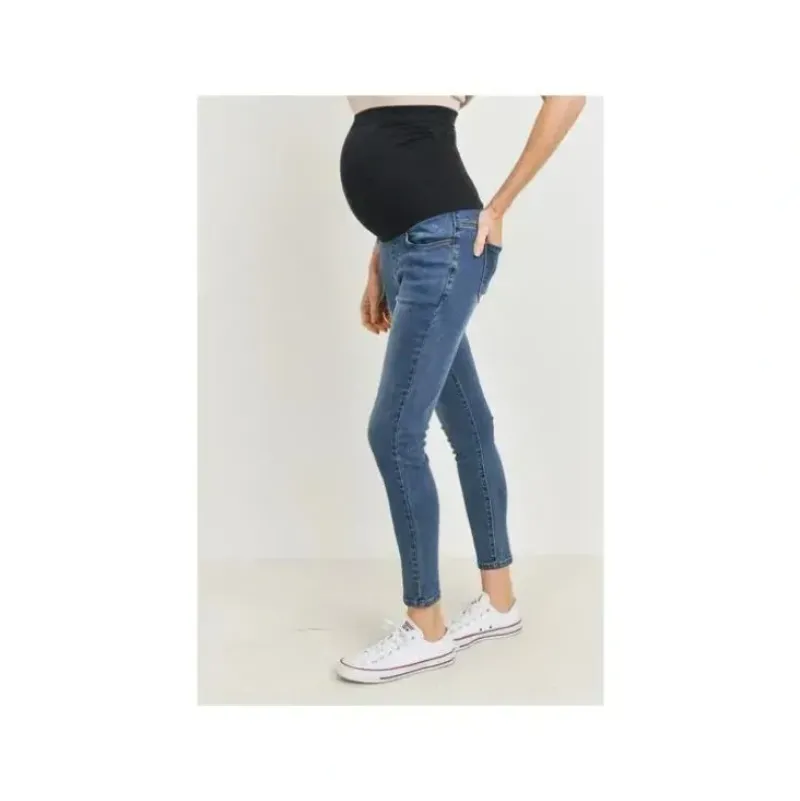 Shop All|Hello Miz - Stretch Skinny Maternity Denim Jean With Belly Band, Dark - cutbabycare.com | baby boutique & care hub