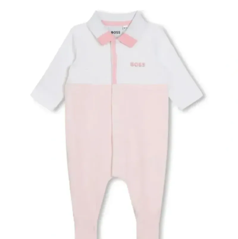 Shop All|Hugo Boss Baby - Polo Footie Girl, White And Light Pink - cutbabycare.com | baby boutique & care hub
