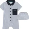 Shop All|Hugo Boss Baby - Striped Cotton Ensemble Set All In One & Hat, Blue - cutbabycare.com | baby boutique & care hub