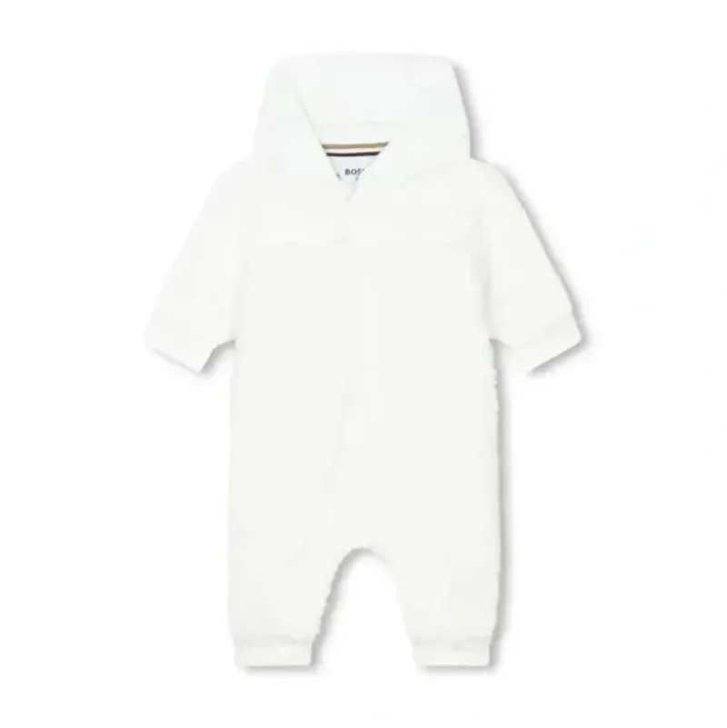 Shop All|Hugo Boss Baby - White Teddy Fleece Hooded Pramsuit - cutbabycare.com | baby boutique & care hub