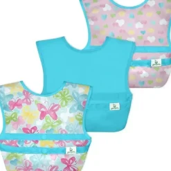 Health Safety|Iplay - Snap & Go Easy-Wear Bibs (3Pk), Aqua Watercolor Butterflies, 9/18 Months - cutbabycare.com | baby boutique & care hub