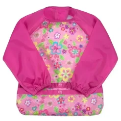 Health Safety|Iplay - Snap & Go Long Sleeve Bib, Pink Flower Field - cutbabycare.com | baby boutique & care hub