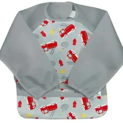 Health Safety|Iplay - Snap & Go Long Sleeve Bib, Gray Firetruck - cutbabycare.com | baby boutique & care hub