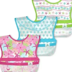 Health Safety|Iplay - Snap & Go Wipe-Off Bibs (3Pk), Pink Shell Floral, 9-18 Months - cutbabycare.com | baby boutique & care hub