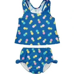 Shop All|Iplay - Two-Piece Bow Tankini With Snap Swim Diaper, Blue Pineapple Stripe - cutbabycare.com | baby boutique & care hub