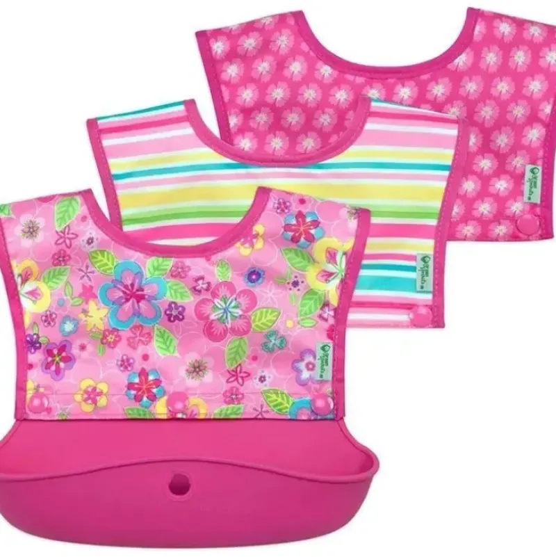 Shop All|I-Play Green Spouts Snap & Go Long Sleeve Bib, Pink Flower Field, Size 6-18M - cutbabycare.com | baby boutique & care hub