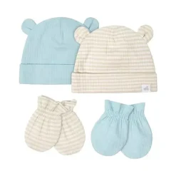 Shop All|Just Born - 4Pk Baby Boy Caps & Mittens Set, Blue & Stripe - cutbabycare.com | baby boutique & care hub