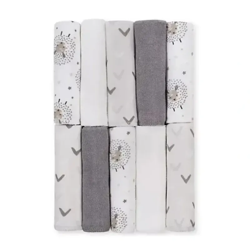 Bath Potty|Just Born - 10Pk Counting Sheep Washcloths, Grey - cutbabycare.com | baby boutique & care hub